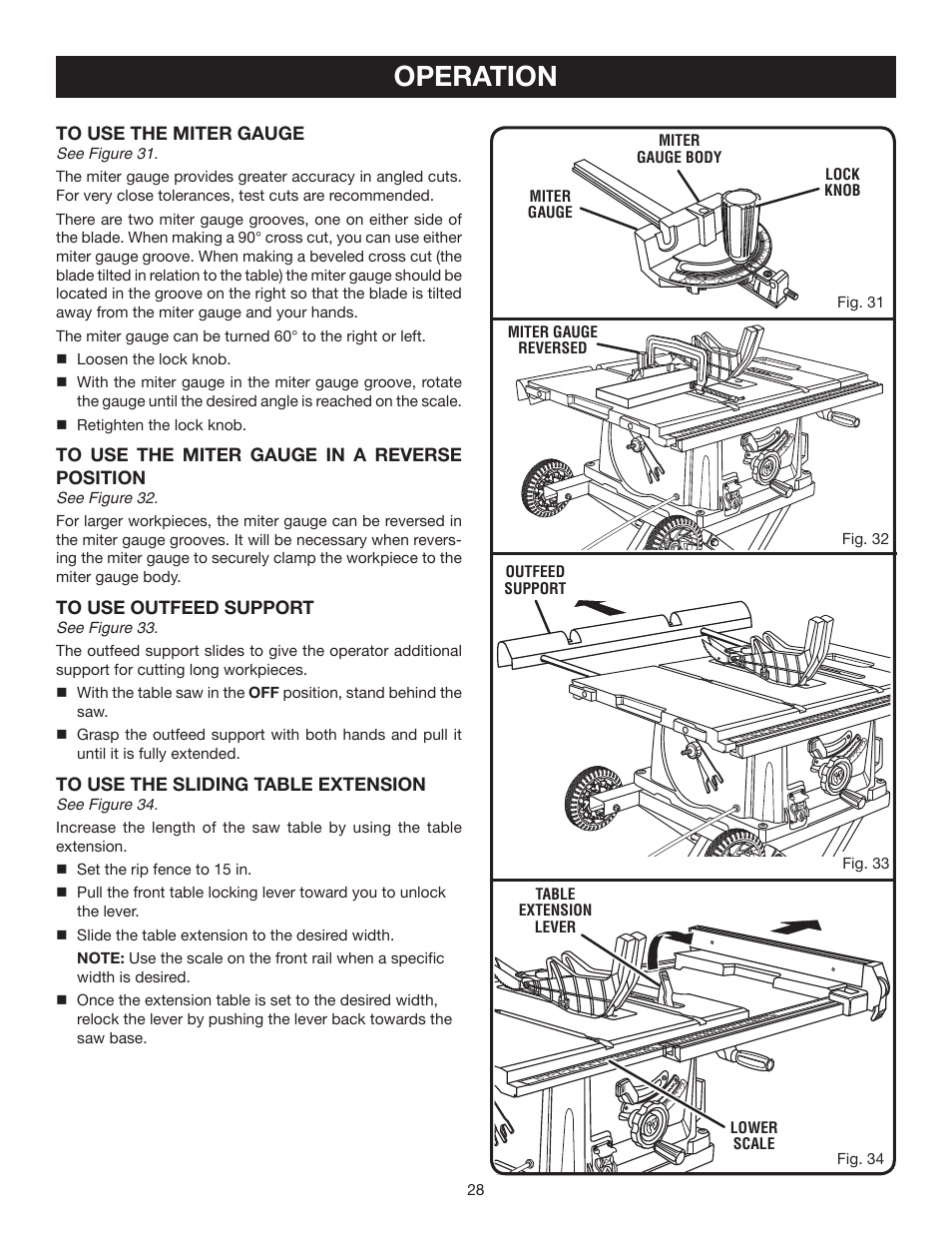 Operation | Ryobi RTS30 User Manual | Page 28 / 42