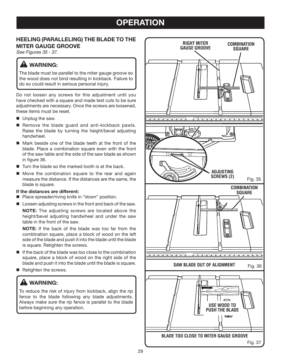 Operation | Ryobi RTS30 User Manual | Page 29 / 42