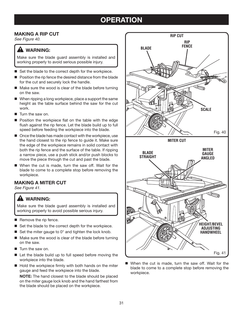 Operation | Ryobi RTS30 User Manual | Page 31 / 42