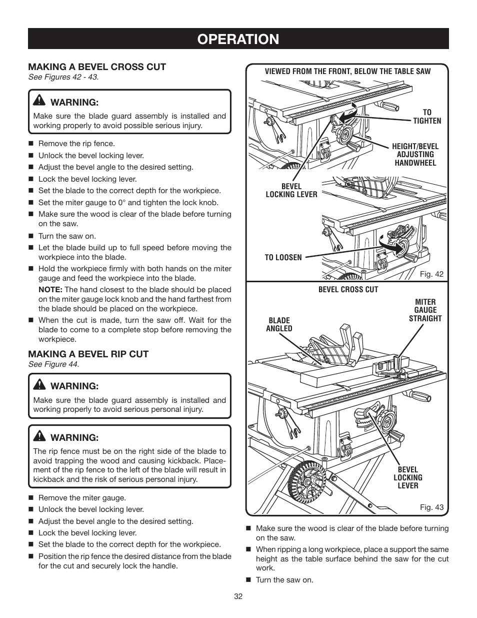 Operation | Ryobi RTS30 User Manual | Page 32 / 42