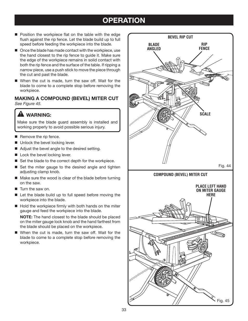Operation | Ryobi RTS30 User Manual | Page 33 / 42