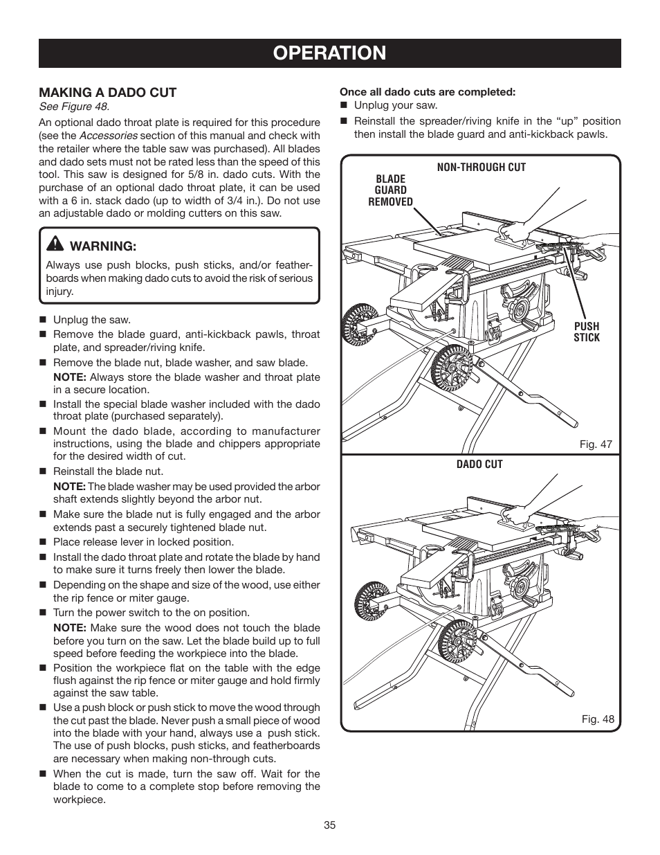 Operation | Ryobi RTS30 User Manual | Page 35 / 42