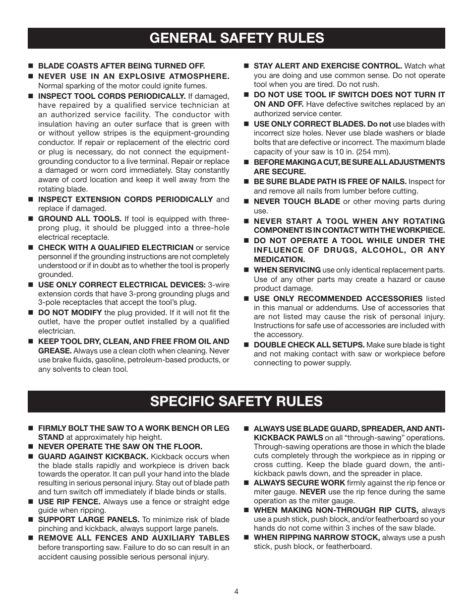 General safety rules, Specific safety rules | Ryobi RTS30 User Manual | Page 4 / 42