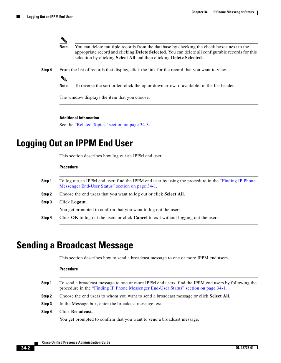 Logging out an ippm end user, Sending a broadcast message | Cisco OL-12727-01 User Manual | Page 2 / 4