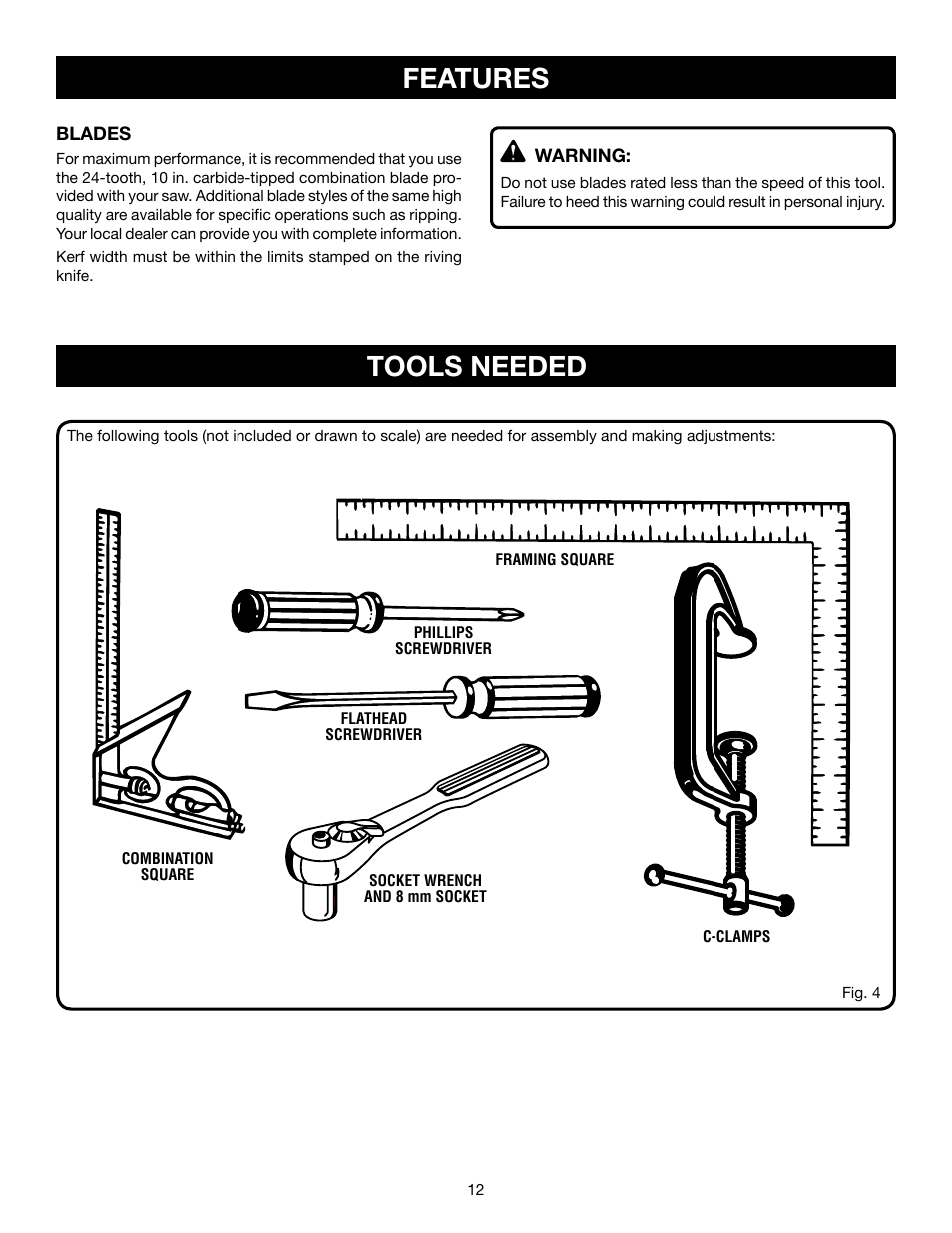 Tools needed features | Ryobi RTS21 User Manual | Page 12 / 40