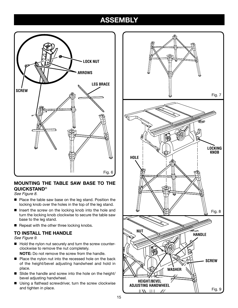 Assembly | Ryobi RTS21 User Manual | Page 15 / 40