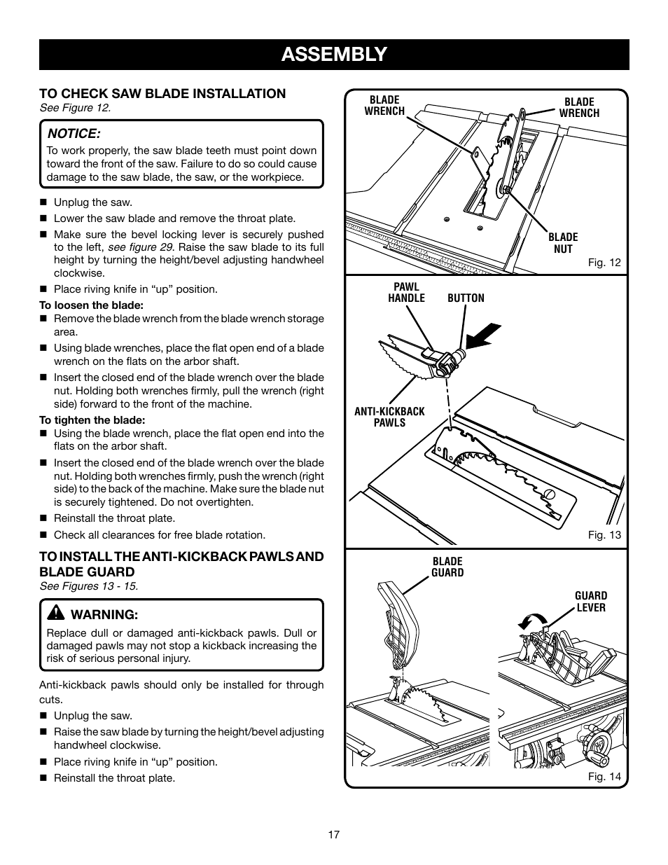 Assembly | Ryobi RTS21 User Manual | Page 17 / 40