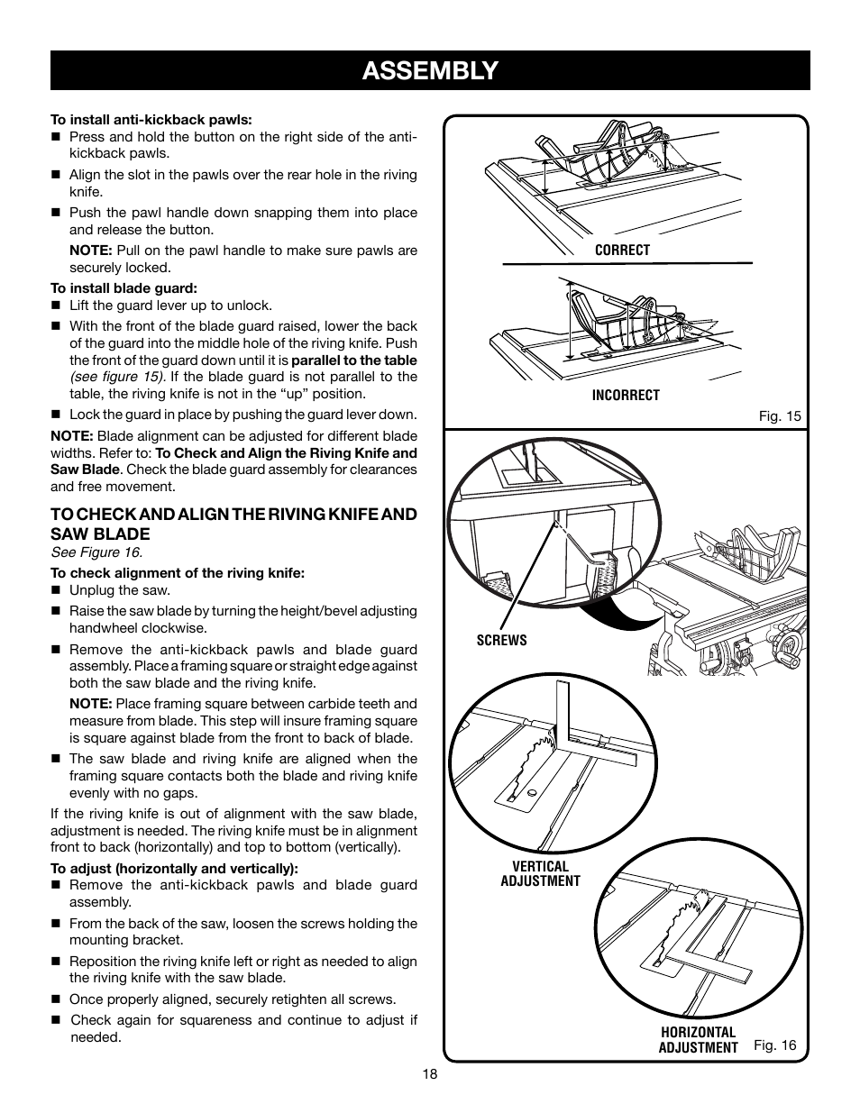 Assembly | Ryobi RTS21 User Manual | Page 18 / 40