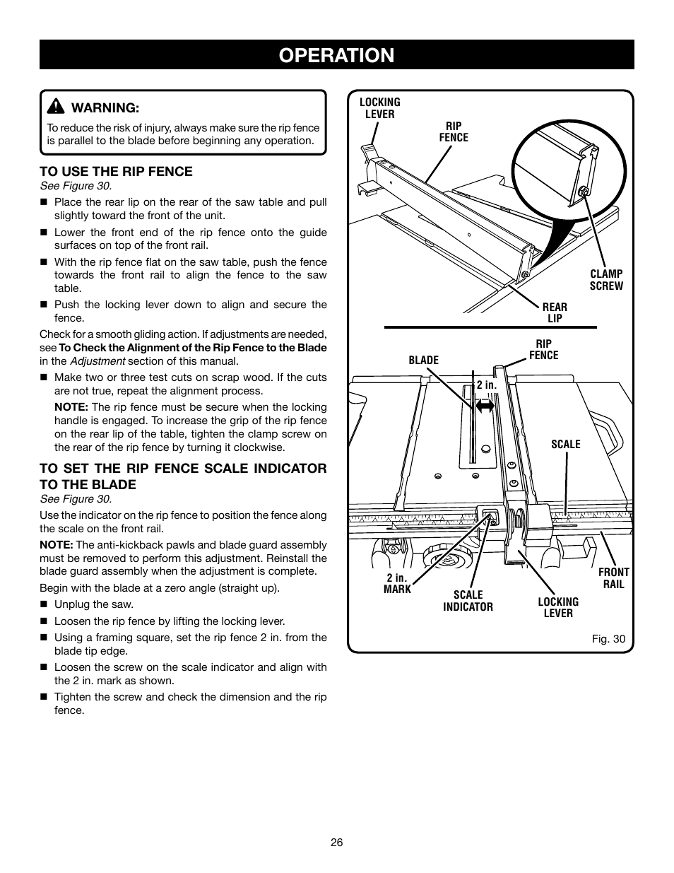 Operation | Ryobi RTS21 User Manual | Page 26 / 40