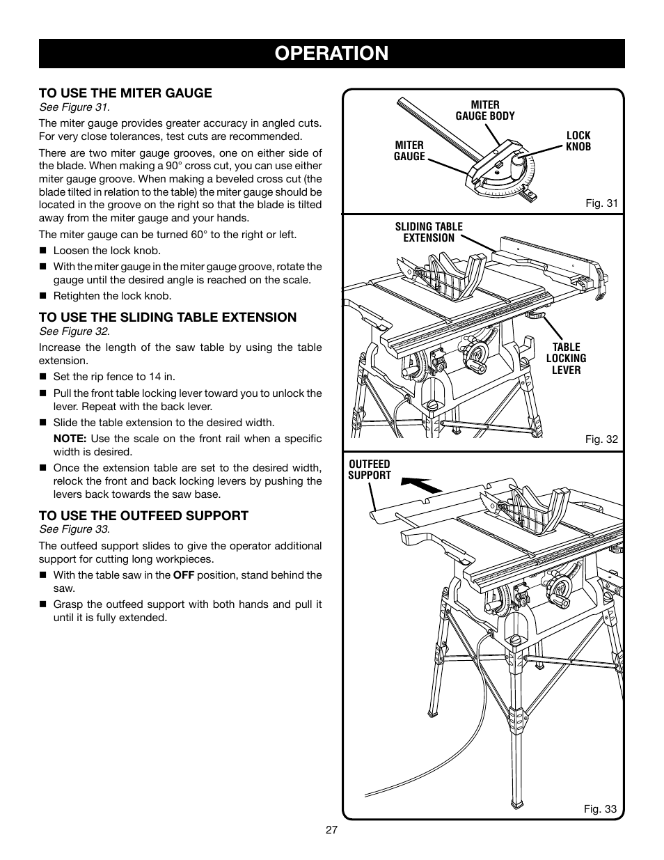 Operation | Ryobi RTS21 User Manual | Page 27 / 40