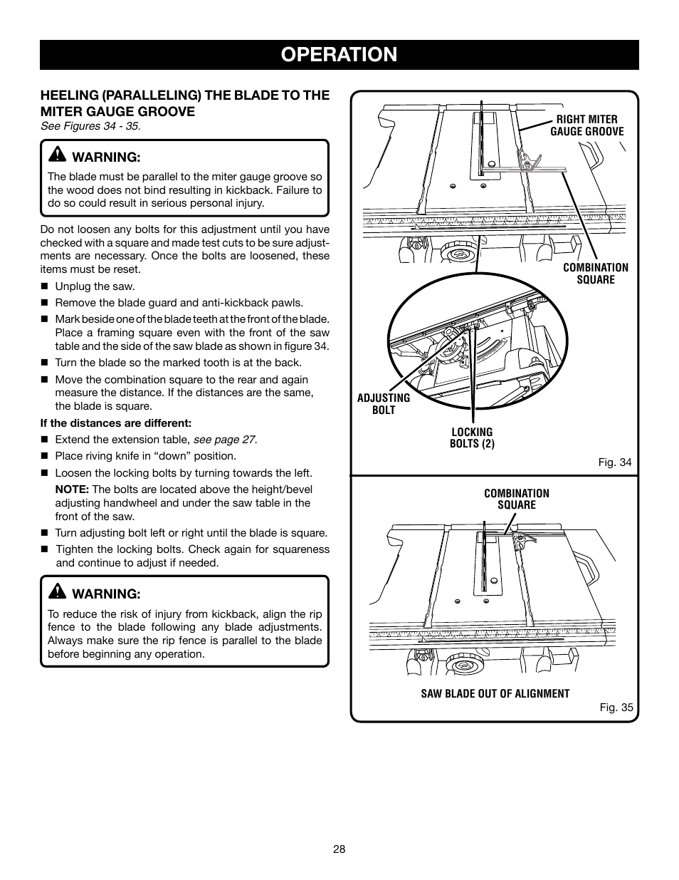 Operation | Ryobi RTS21 User Manual | Page 28 / 40