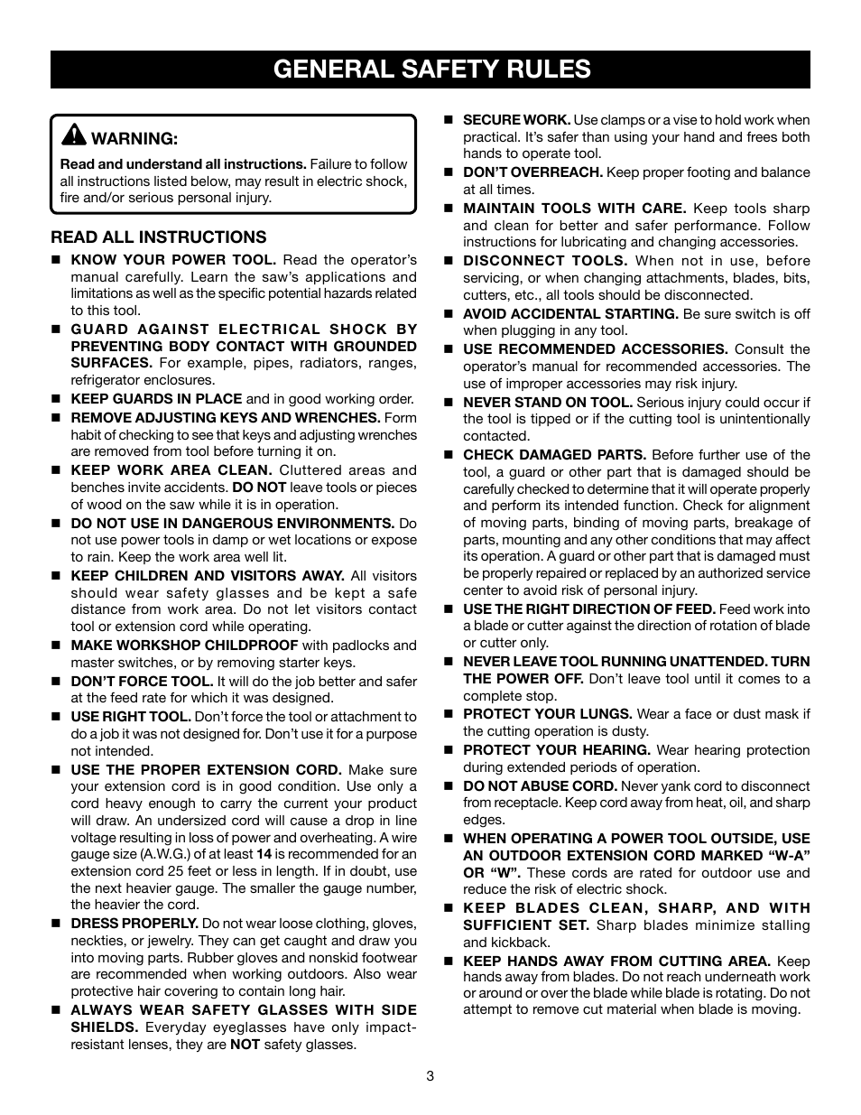 General safety rules | Ryobi RTS21 User Manual | Page 3 / 40