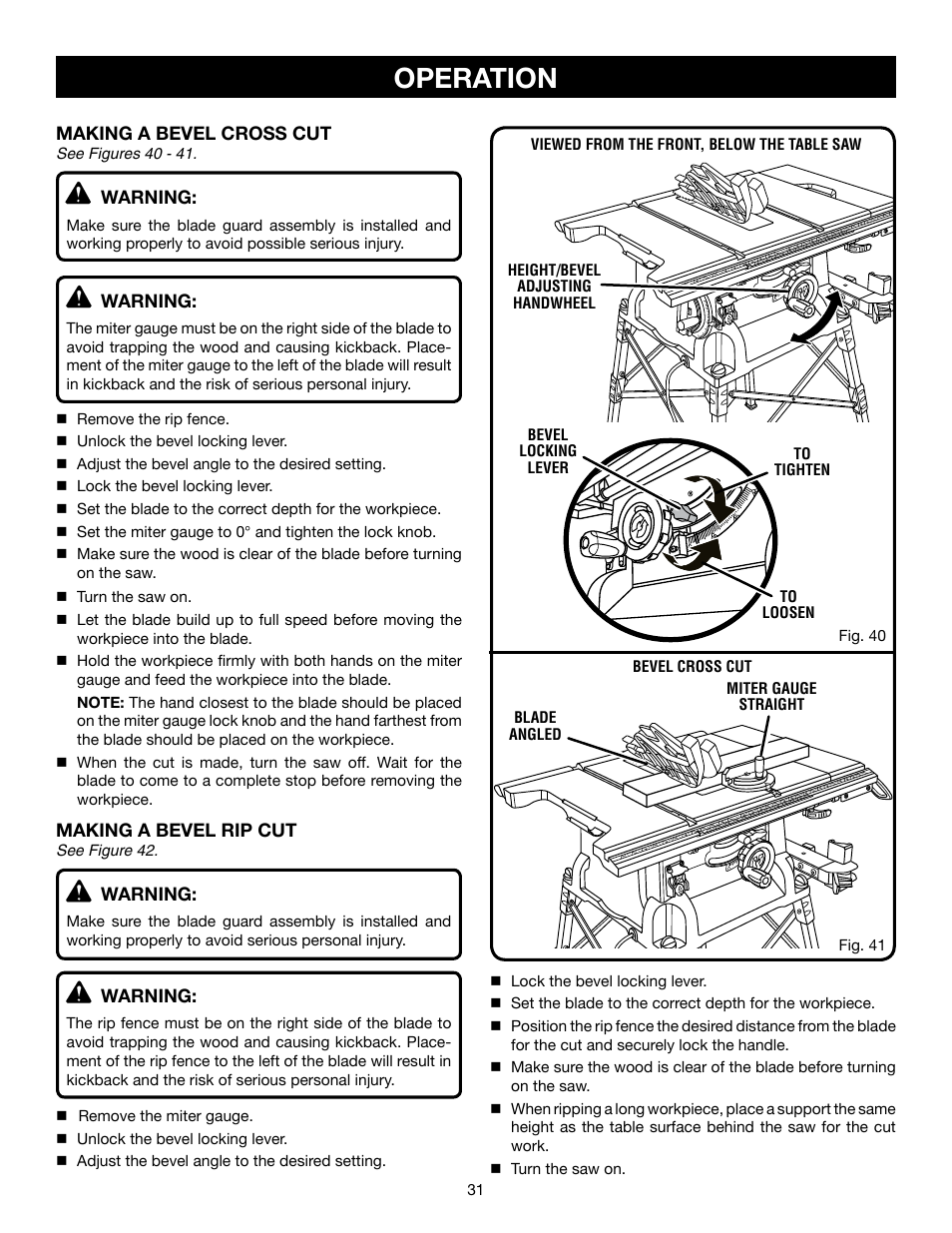 Operation | Ryobi RTS21 User Manual | Page 31 / 40