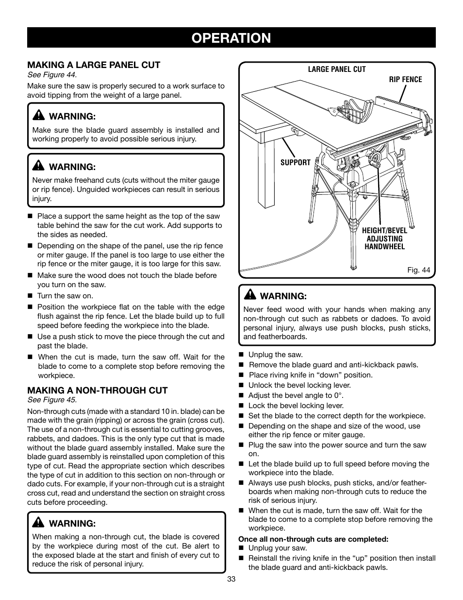 Operation | Ryobi RTS21 User Manual | Page 33 / 40
