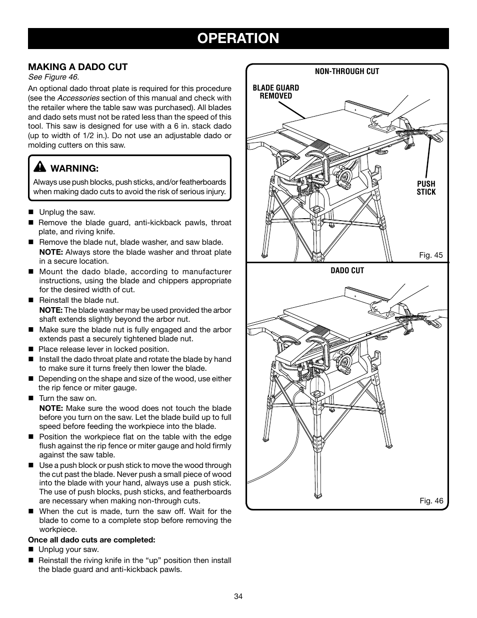 Operation | Ryobi RTS21 User Manual | Page 34 / 40