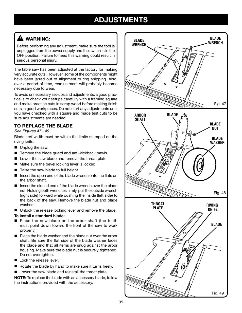 Adjustments | Ryobi RTS21 User Manual | Page 35 / 40