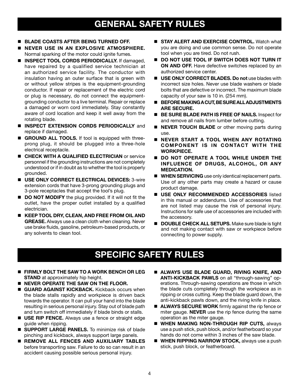 General safety rules, Specific safety rules | Ryobi RTS21 User Manual | Page 4 / 40