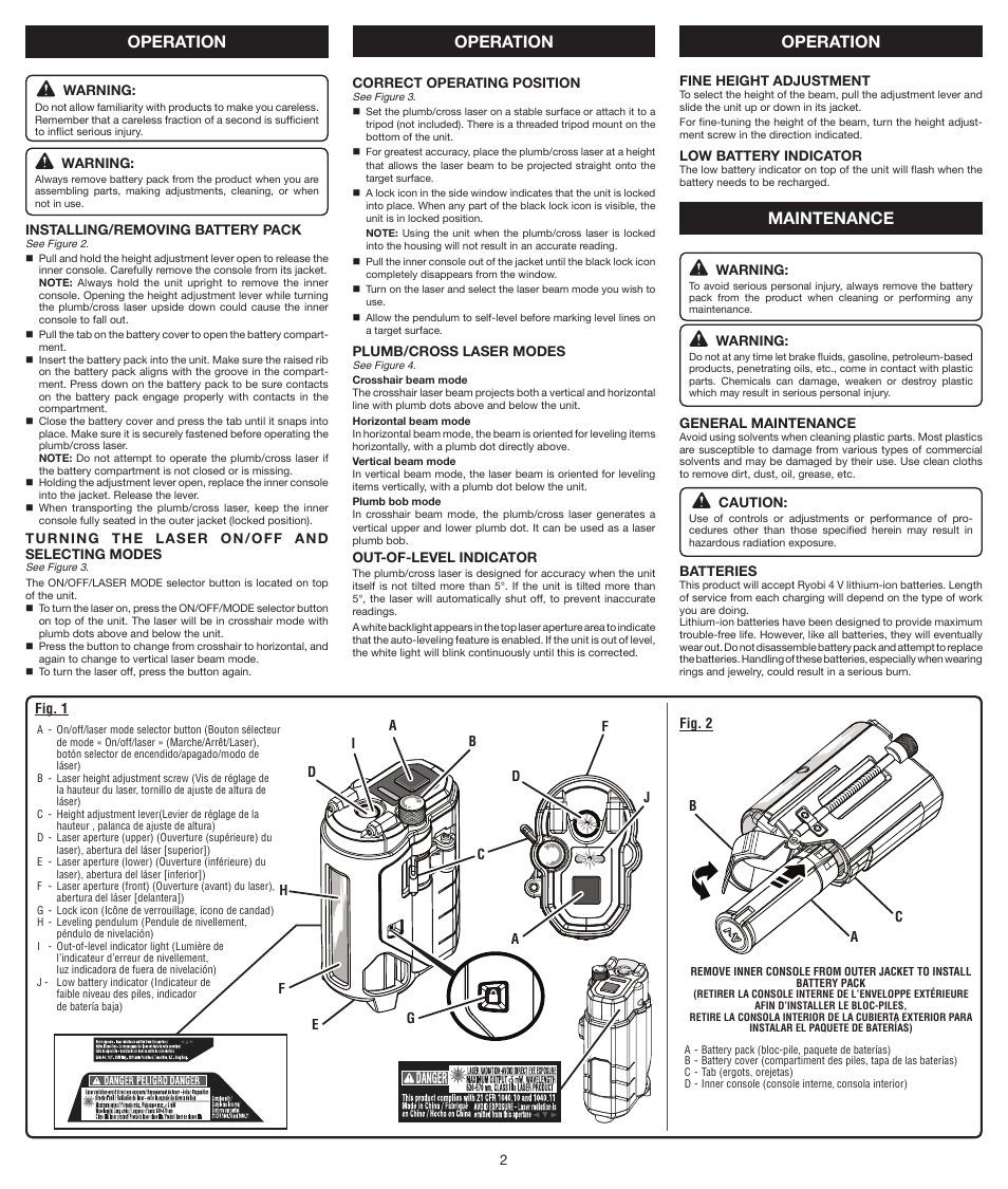 Operation, Maintenance | Ryobi RP4000 User Manual | Page 2 / 8