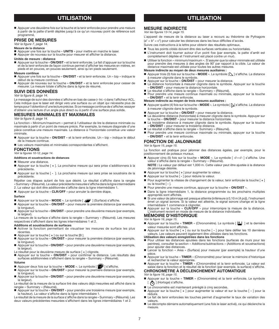Utilisation, Prise de mesures, Suivi des données | Mesures minimales et maximales, Fonctions, Mesure indirecte, Fonction de jalonnage, Mémoire d’historique | Ryobi RP4010 User Manual | Page 7 / 16