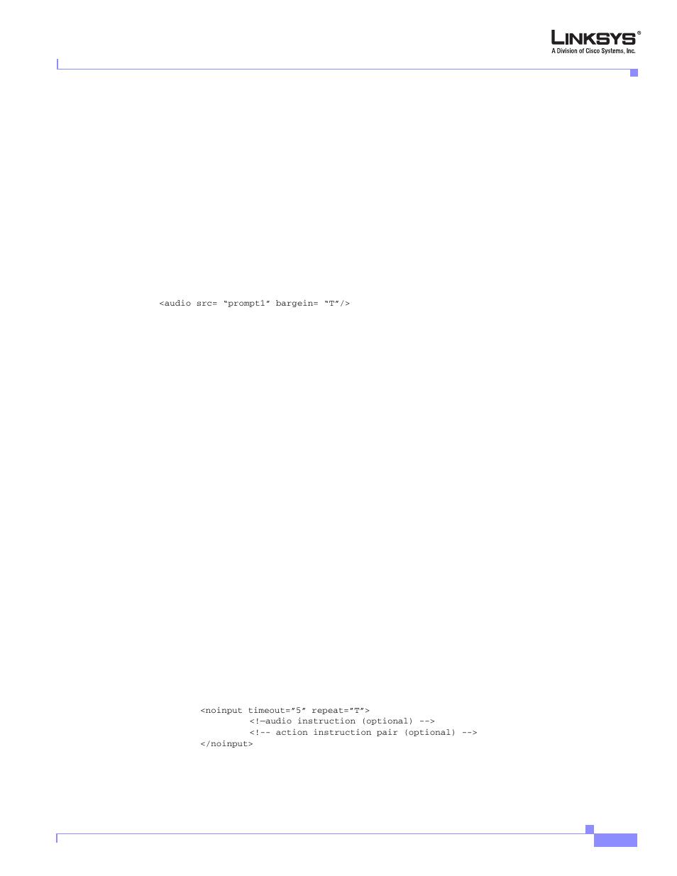 Aa instructions, Audio instruction, Action instruction | Noinput instruction | Cisco Linksys SPA9000 User Manual | Page 139 / 226