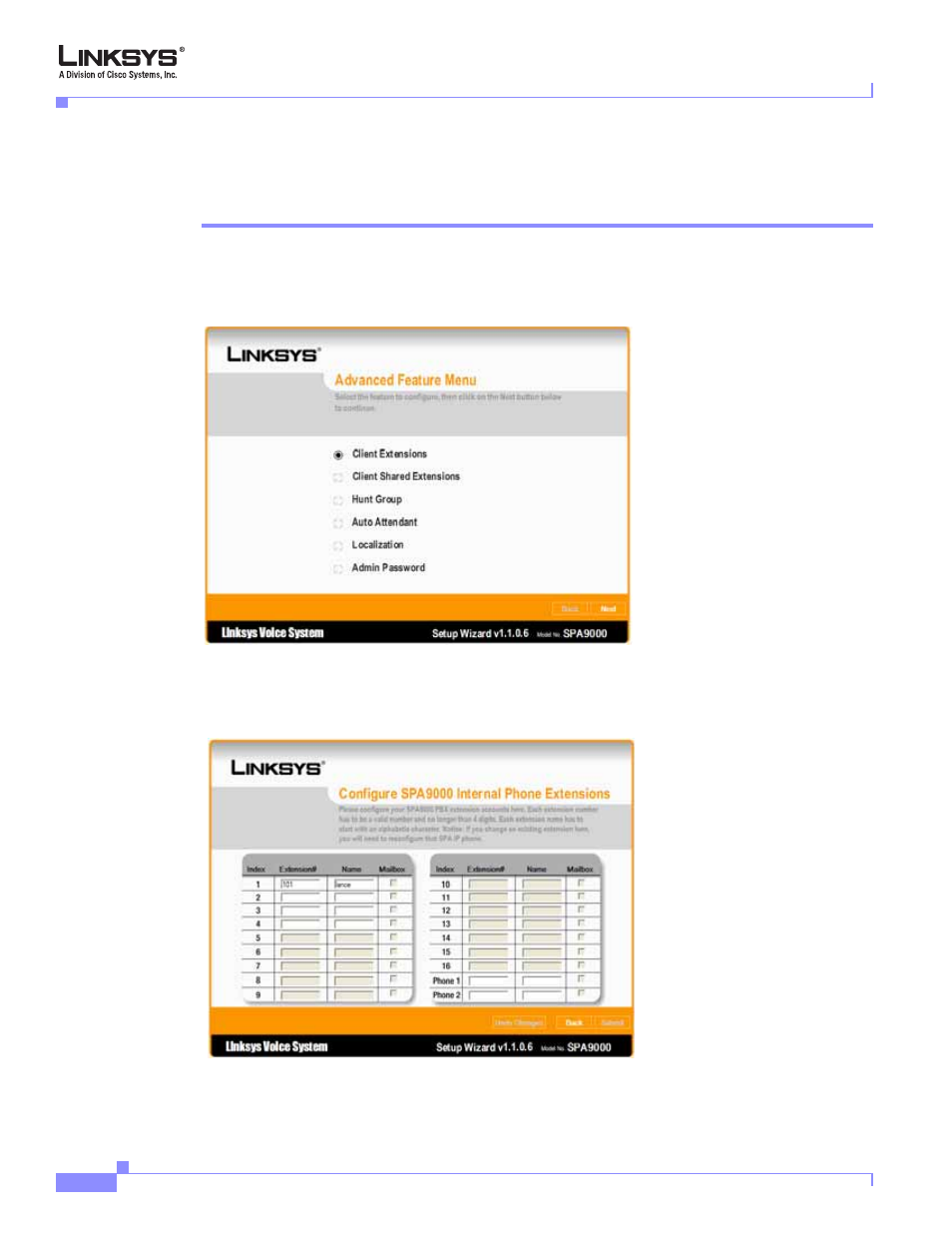 Configuring client extensions | Cisco Linksys SPA9000 User Manual | Page 94 / 226