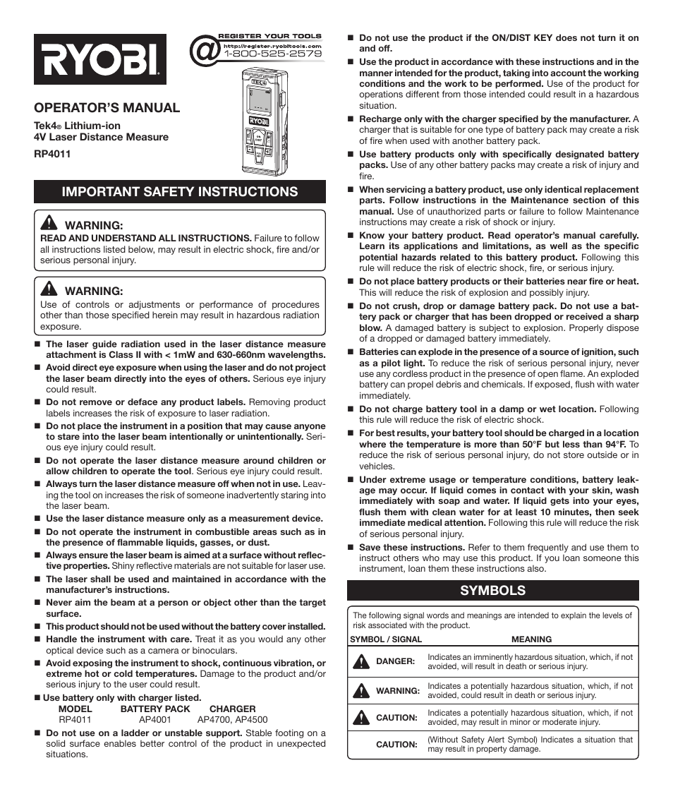 Ryobi RP4011 User Manual | 16 pages