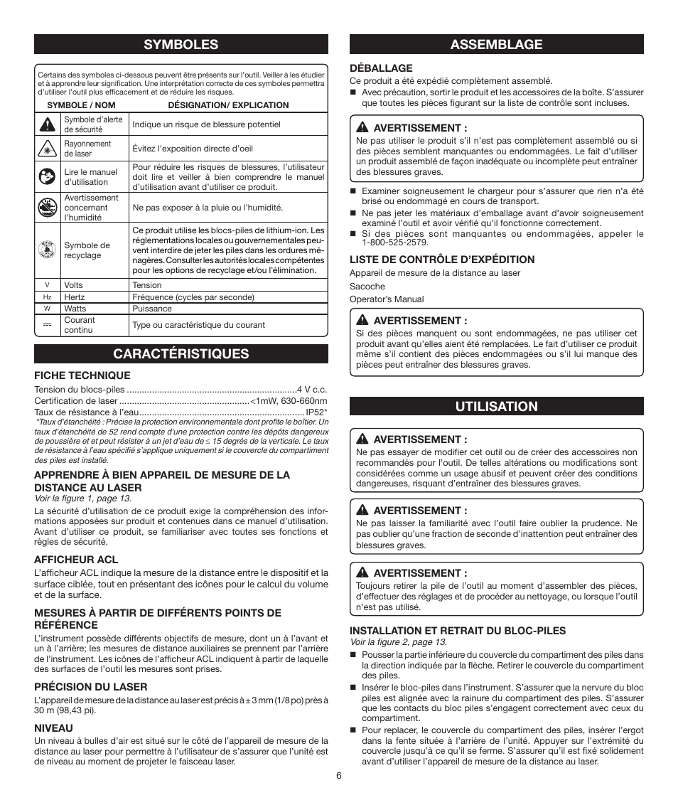 Caractéristiques, Assemblage, Symboles | Utilisation | Ryobi RP4011 User Manual | Page 6 / 16