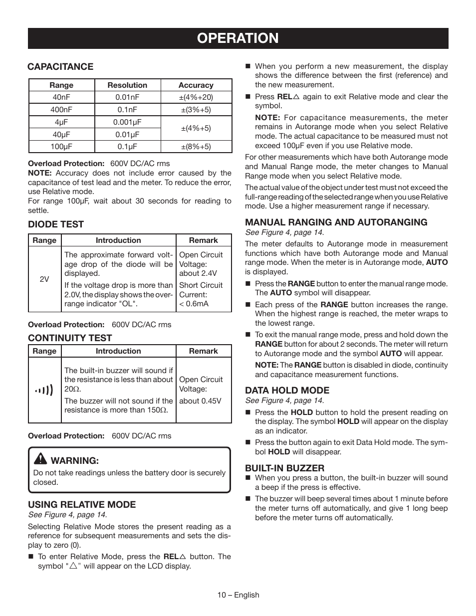 Operation | Ryobi RP4020 User Manual | Page 10 / 40