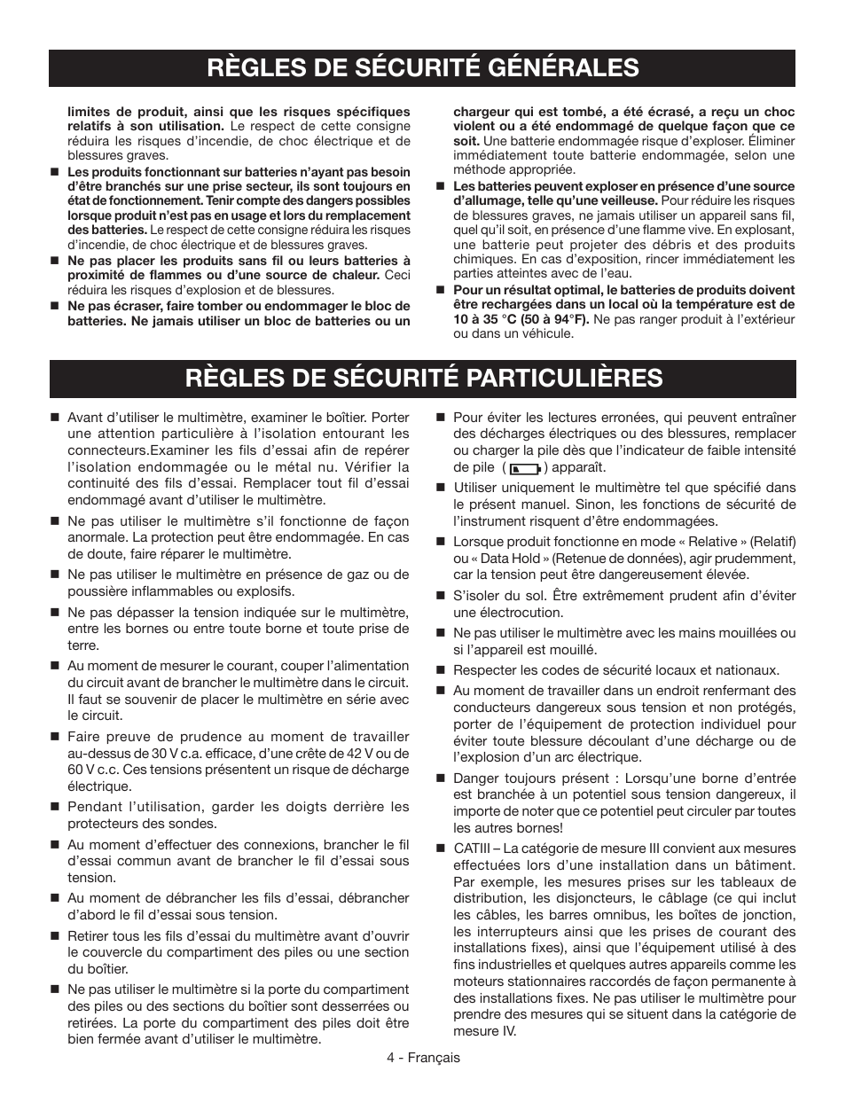 Règles de sécurité particulières, Règles de sécurité générales | Ryobi RP4020 User Manual | Page 16 / 40