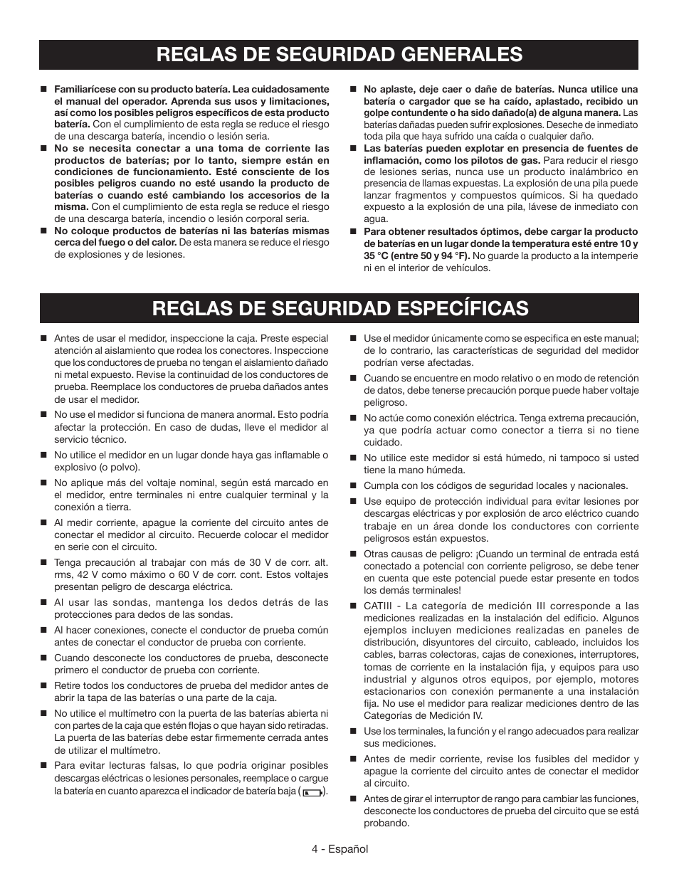 Reglas de seguridad específicas, Reglas de seguridad generales | Ryobi RP4020 User Manual | Page 28 / 40