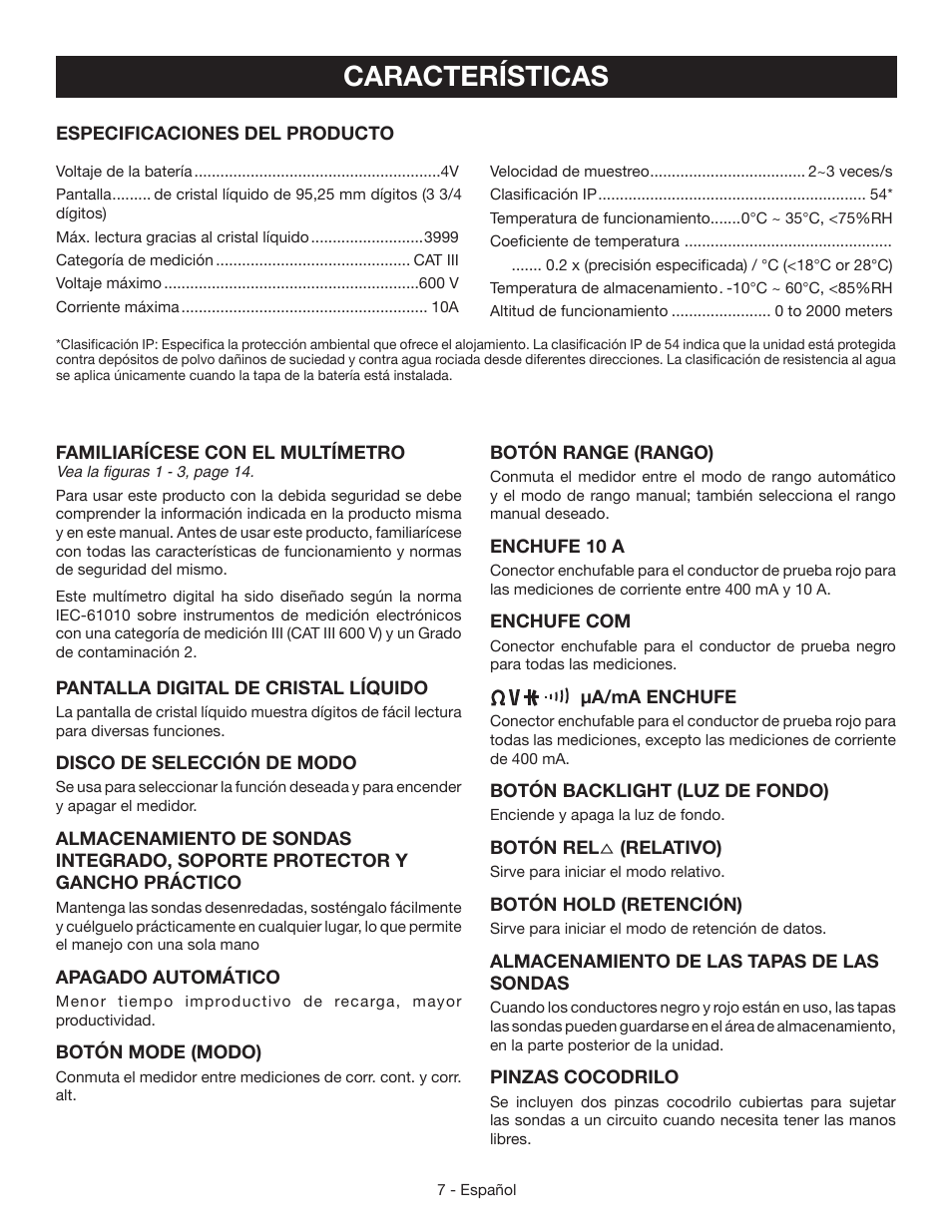 Características | Ryobi RP4020 User Manual | Page 31 / 40