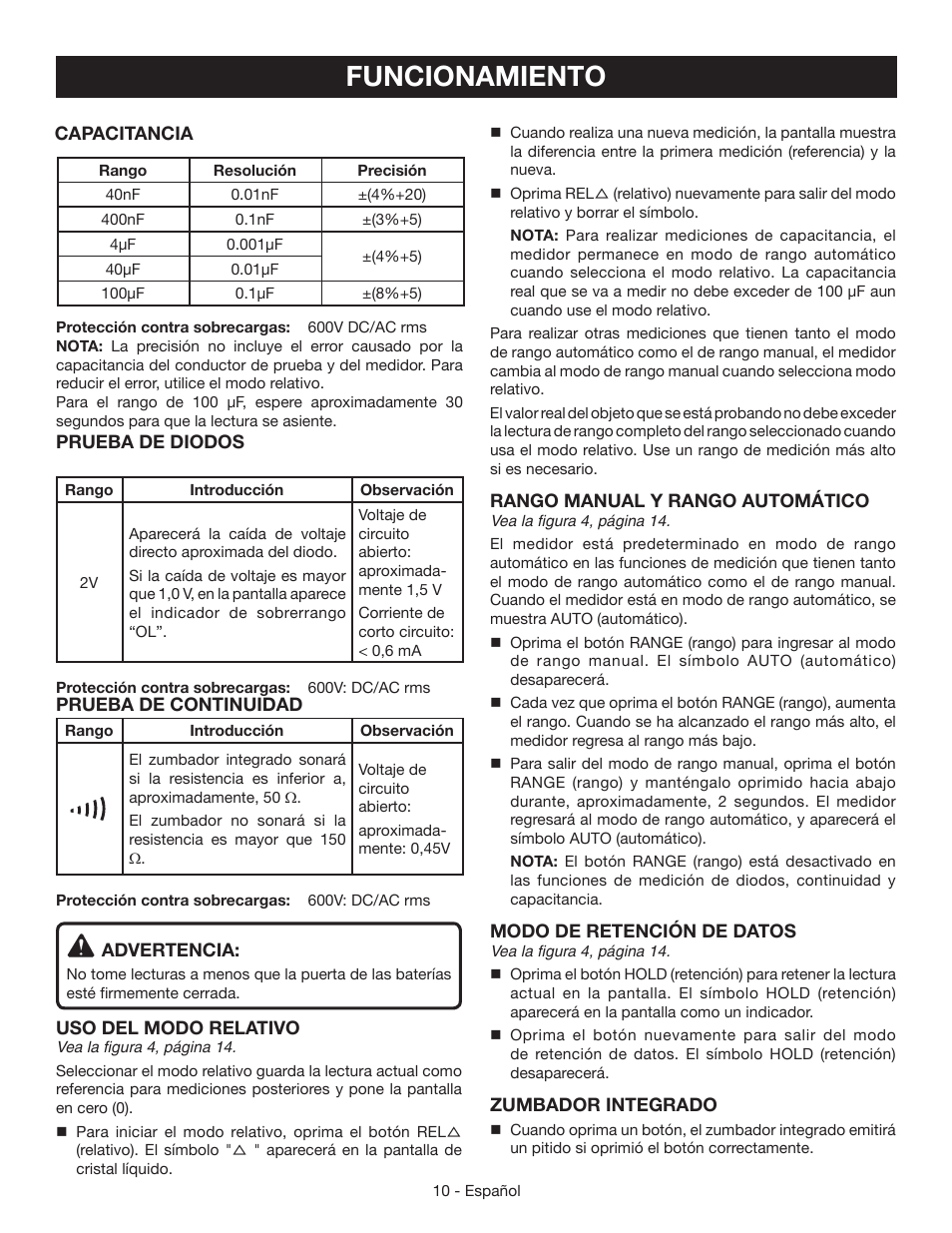 Funcionamiento | Ryobi RP4020 User Manual | Page 34 / 40