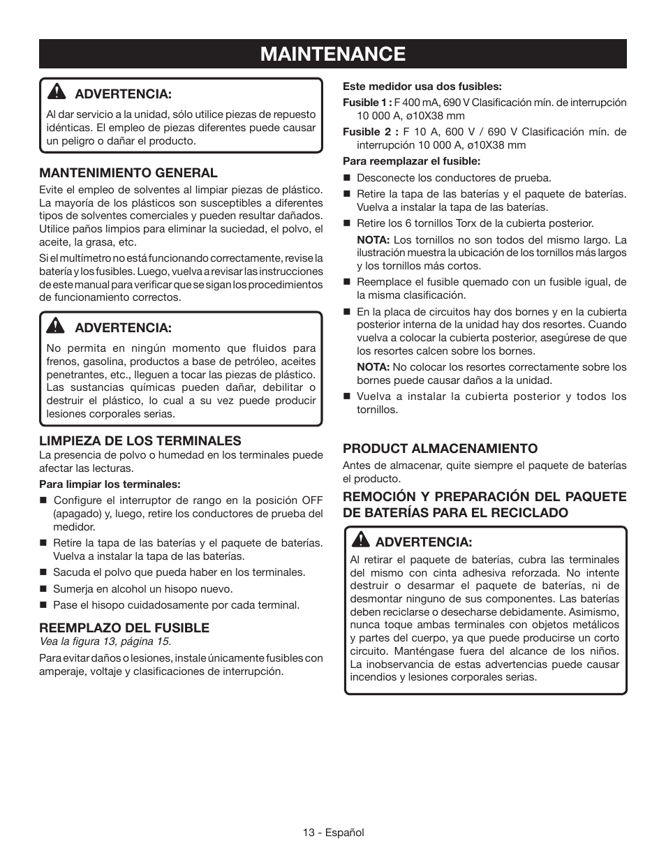 Maintenance | Ryobi RP4020 User Manual | Page 37 / 40