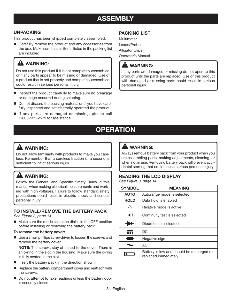 Assembly, Operation | Ryobi RP4020 User Manual | Page 8 / 40