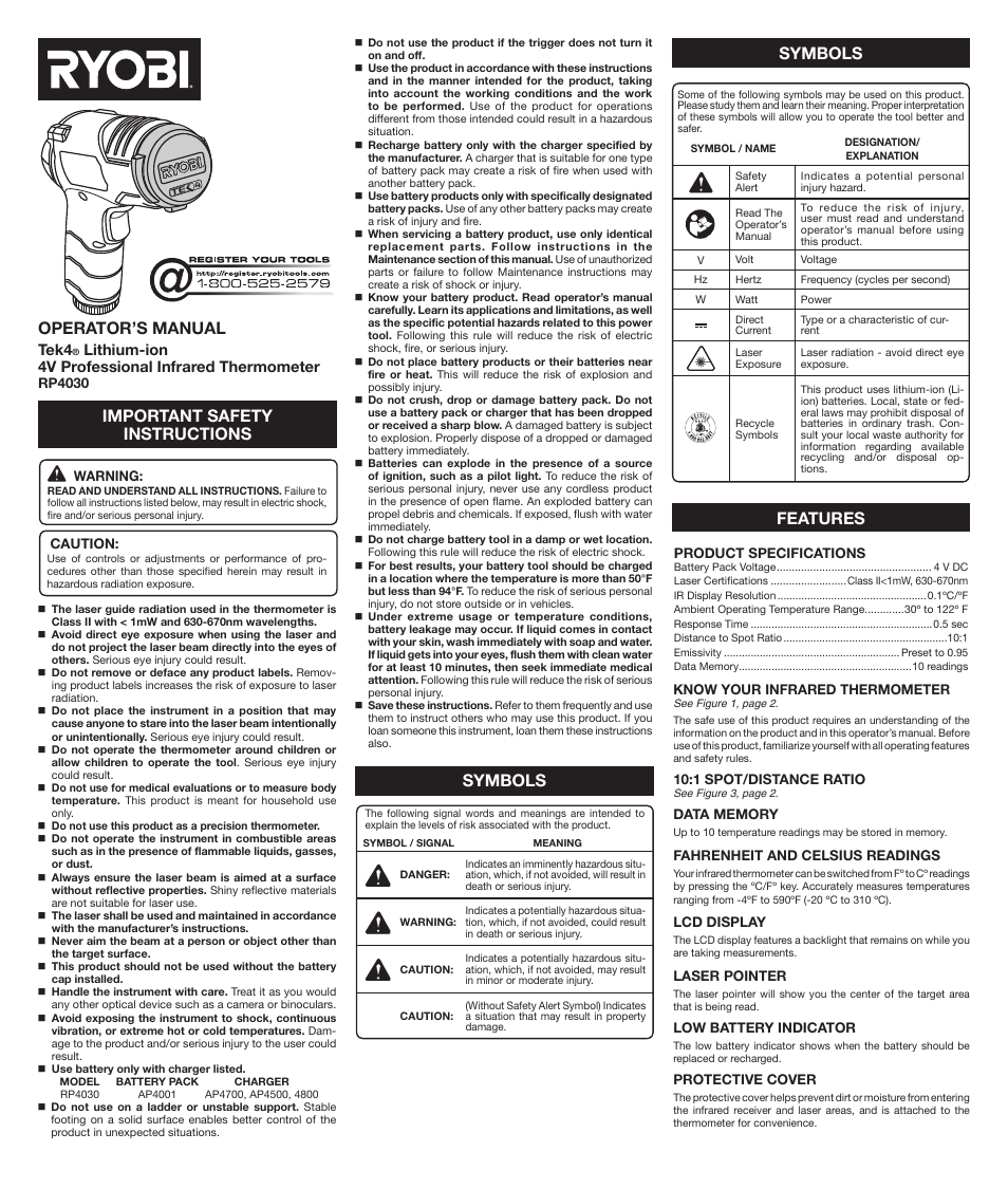 Ryobi RP4030 User Manual | 8 pages