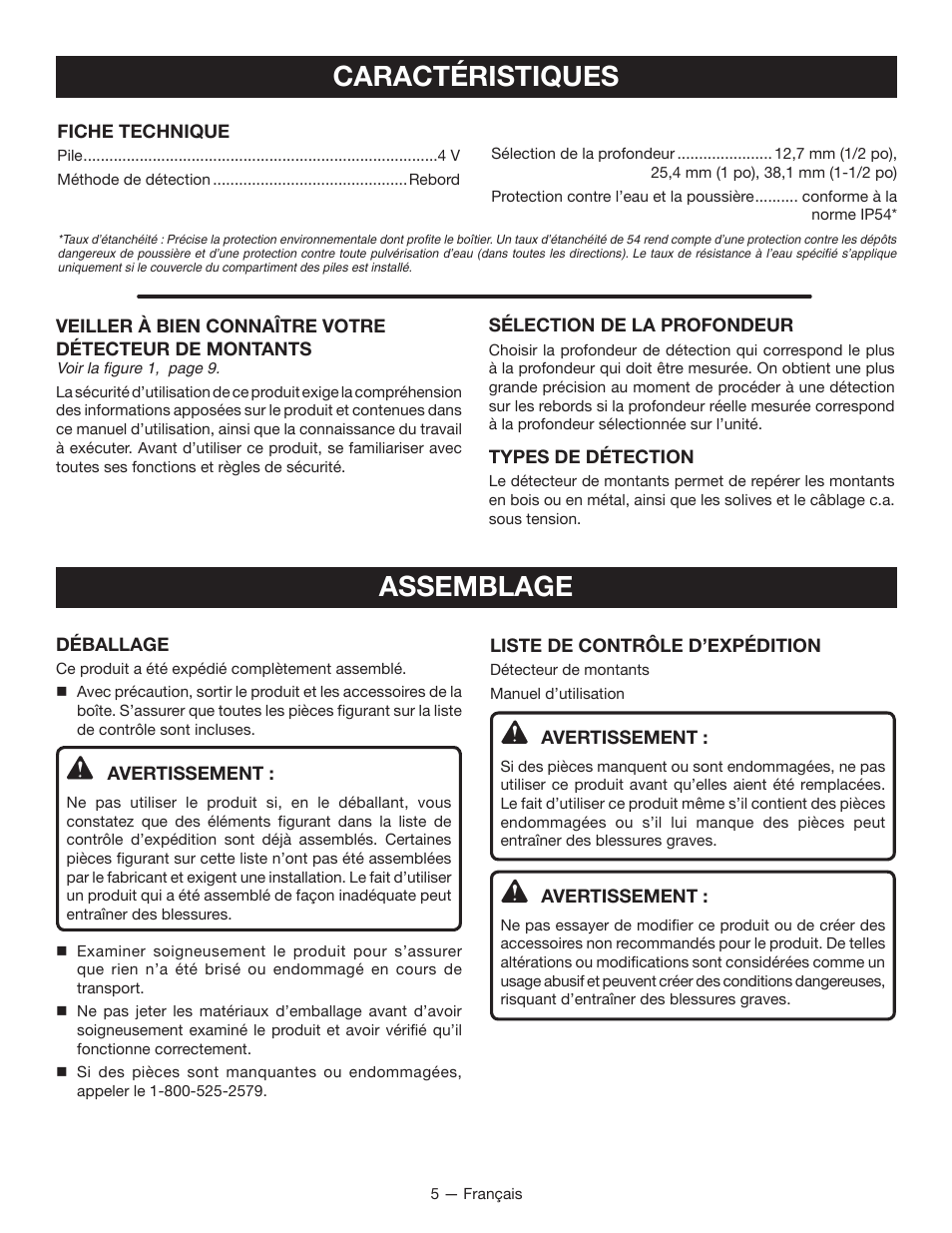 Caractéristiques, Assemblage | Ryobi RP4050 User Manual | Page 12 / 24