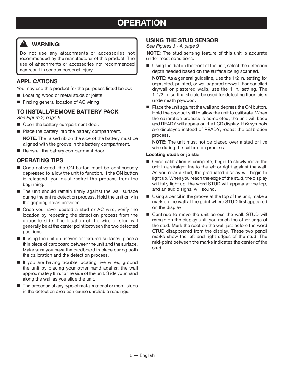 Operation | Ryobi RP4050 User Manual | Page 6 / 24