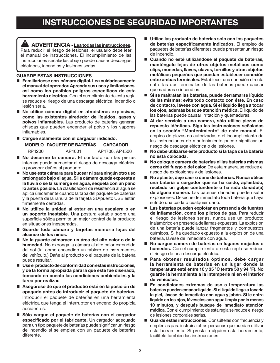 Instrucciones de seguridad importantes | Ryobi RP4200 User Manual | Page 21 / 32