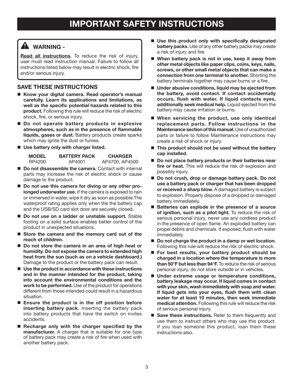 Important safety instructions | Ryobi RP4200 User Manual | Page 3 / 32