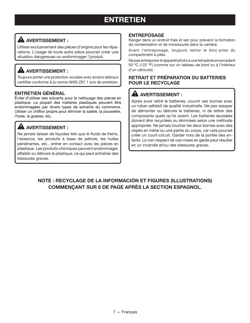 Entretien | Ryobi RP4205 User Manual | Page 13 / 24