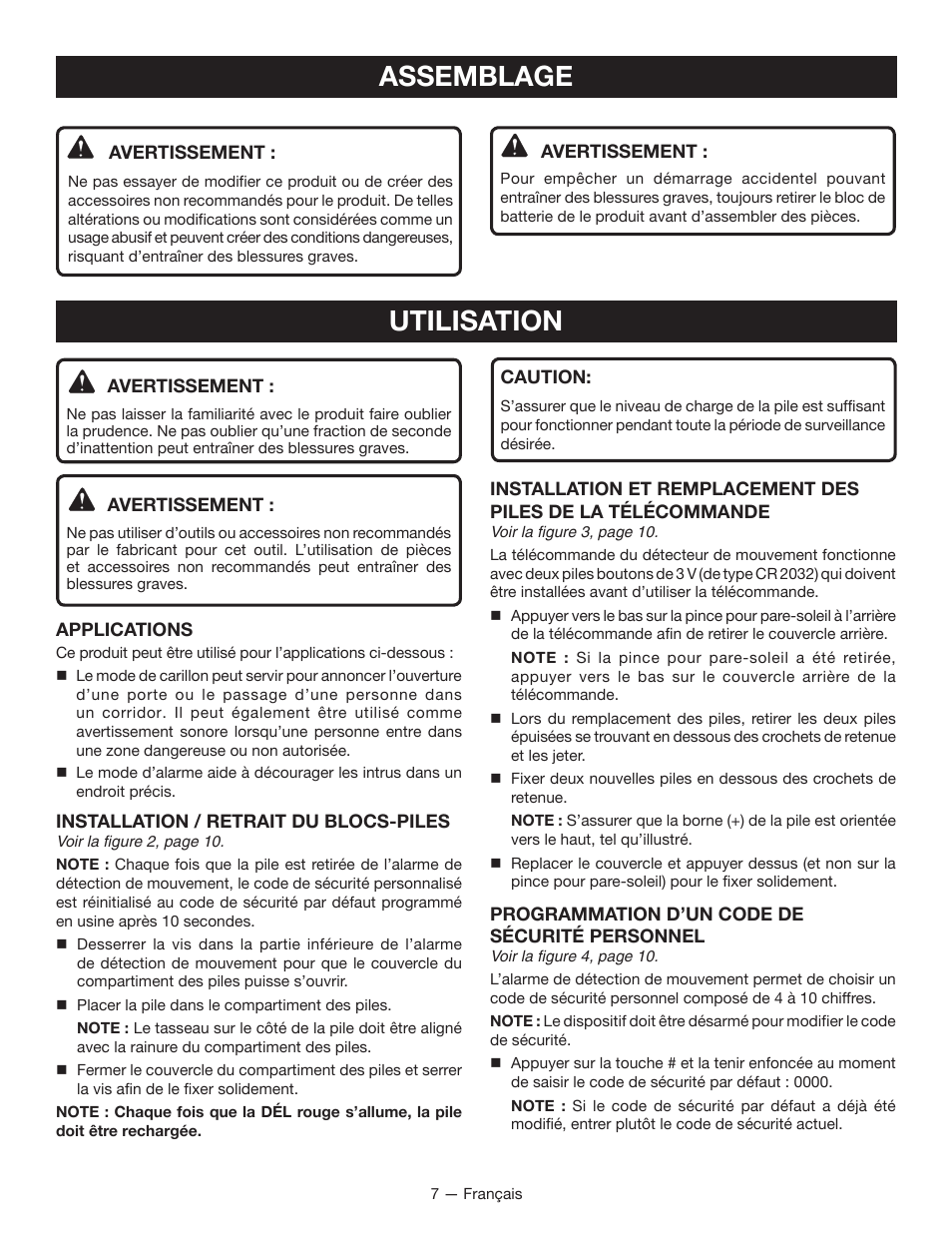 Assemblage, Utilisation | Ryobi RP4300 User Manual | Page 15 / 28