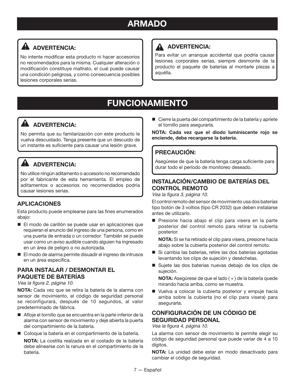 Armado, Funcionamiento | Ryobi RP4300 User Manual | Page 23 / 28