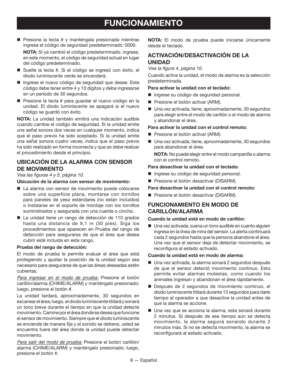 Funcionamiento | Ryobi RP4300 User Manual | Page 24 / 28