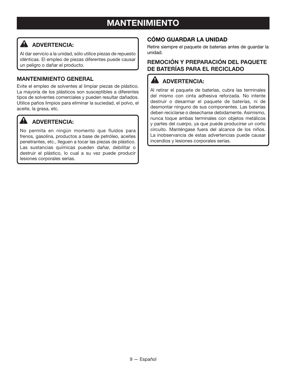 Mantenimiento | Ryobi RP4300 User Manual | Page 25 / 28