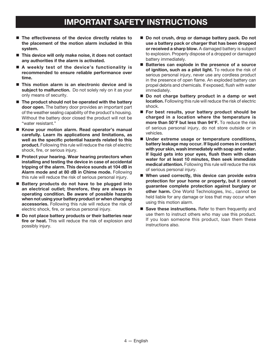 Important safety instructions | Ryobi RP4300 User Manual | Page 4 / 28