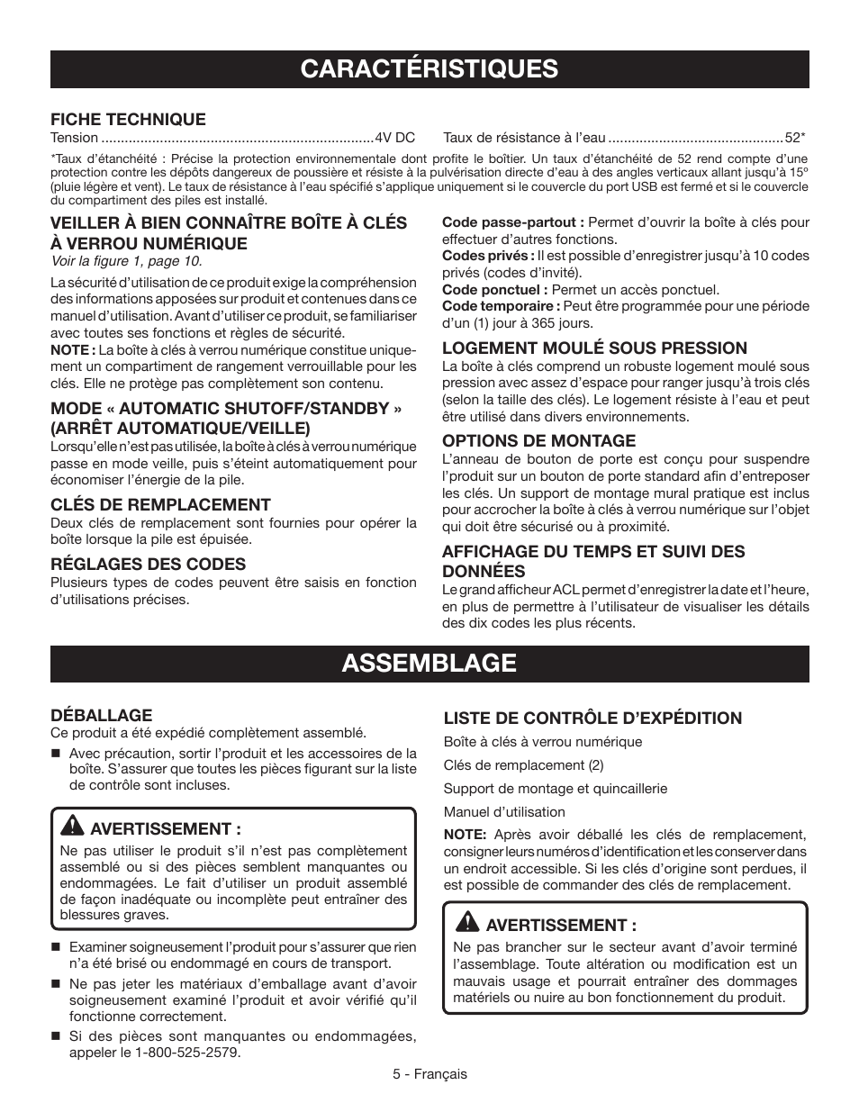 Caractéristiques, Assemblage | Ryobi RP4310 User Manual | Page 13 / 28