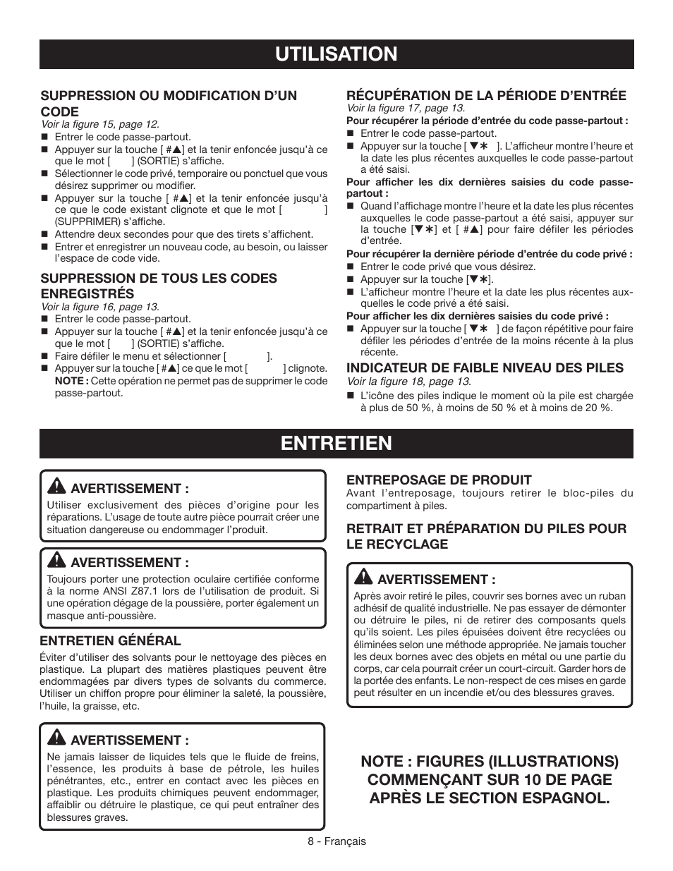 Utilisation, Entretien | Ryobi RP4310 User Manual | Page 16 / 28