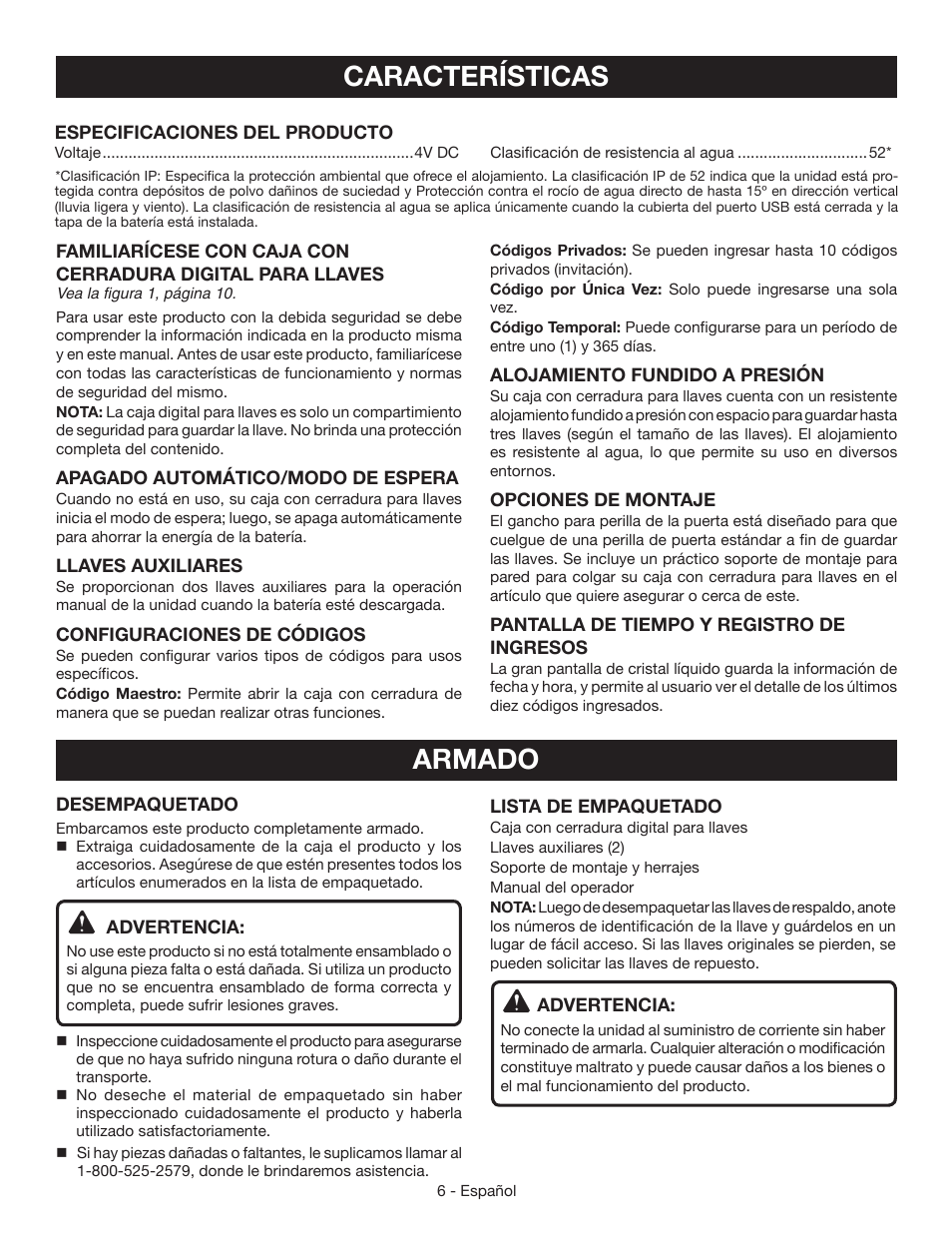 Características, Armado | Ryobi RP4310 User Manual | Page 21 / 28