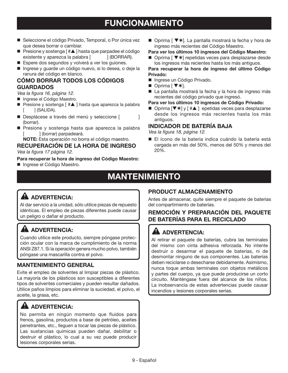 Funcionamiento, Mantenimiento | Ryobi RP4310 User Manual | Page 24 / 28