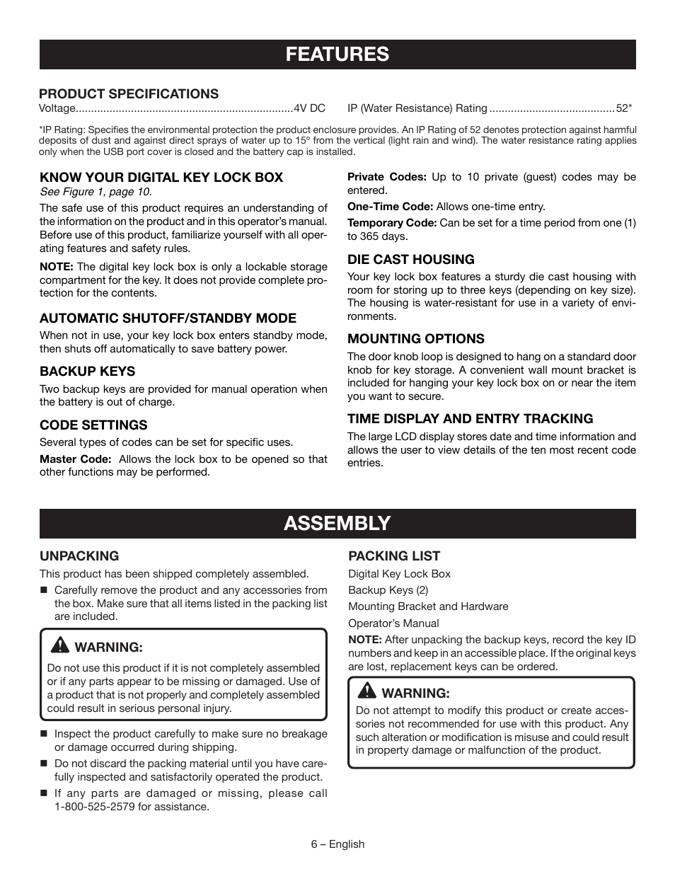 Features, Assembly | Ryobi RP4310 User Manual | Page 6 / 28